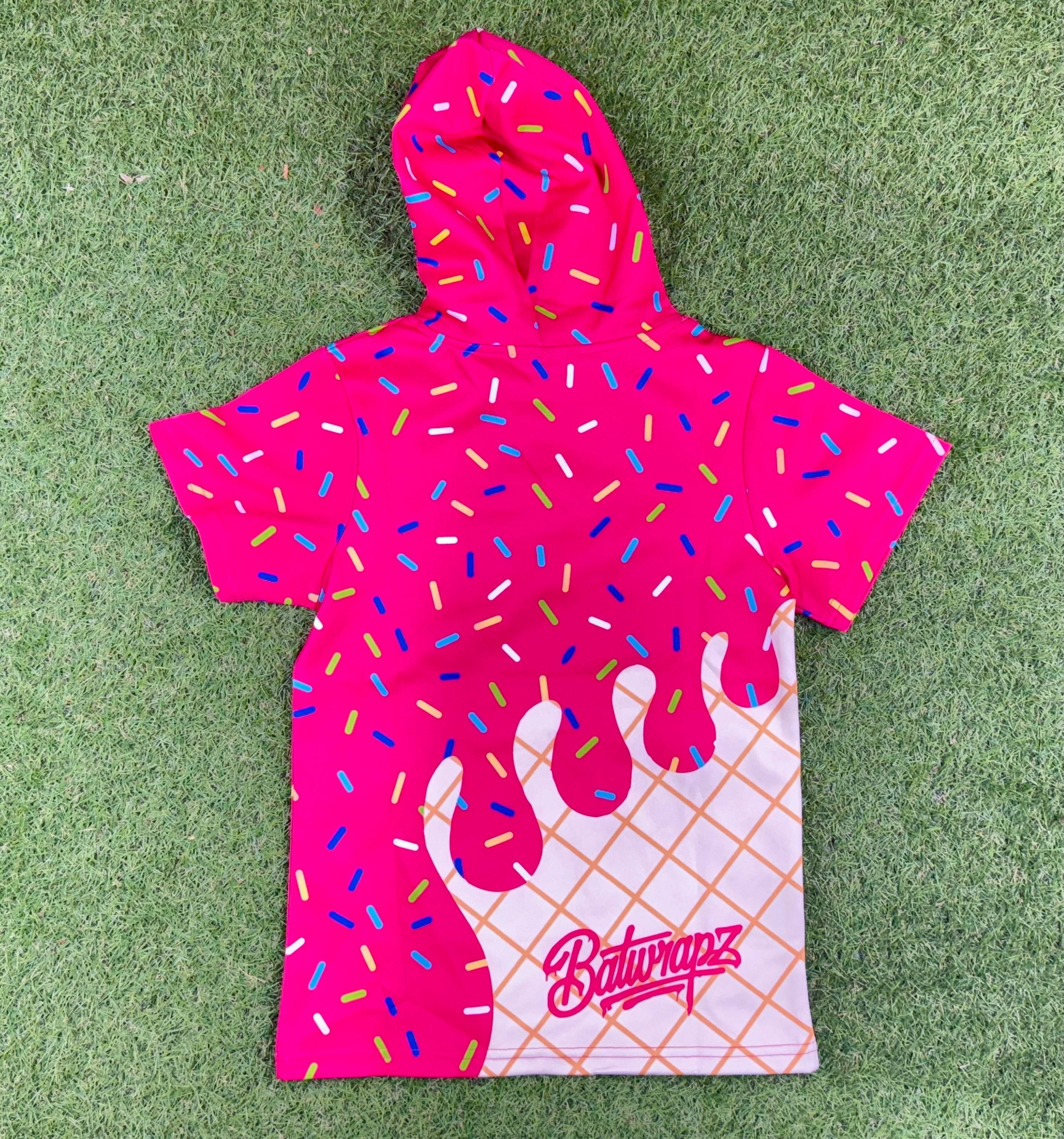 BatWrapz Baseball Ice Cream Short Sleeve Training Hoodie Youth - Pink T-Shirts, Sweatshirt | CoreVibeTees.com (Image 2)