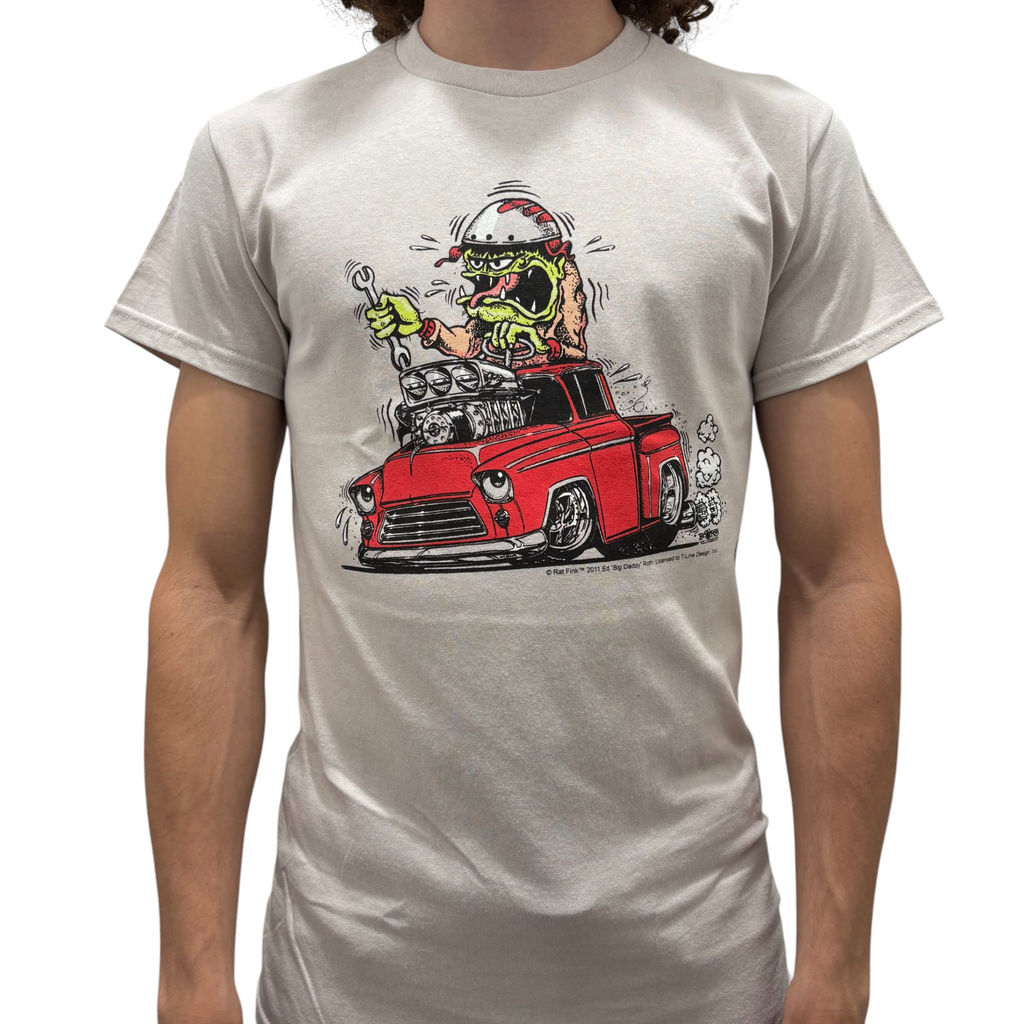 Rat Fink Red Truck Grey T-Shirt Hoodie, Sweatshirt | CoreVibeTees.com (Image 1)