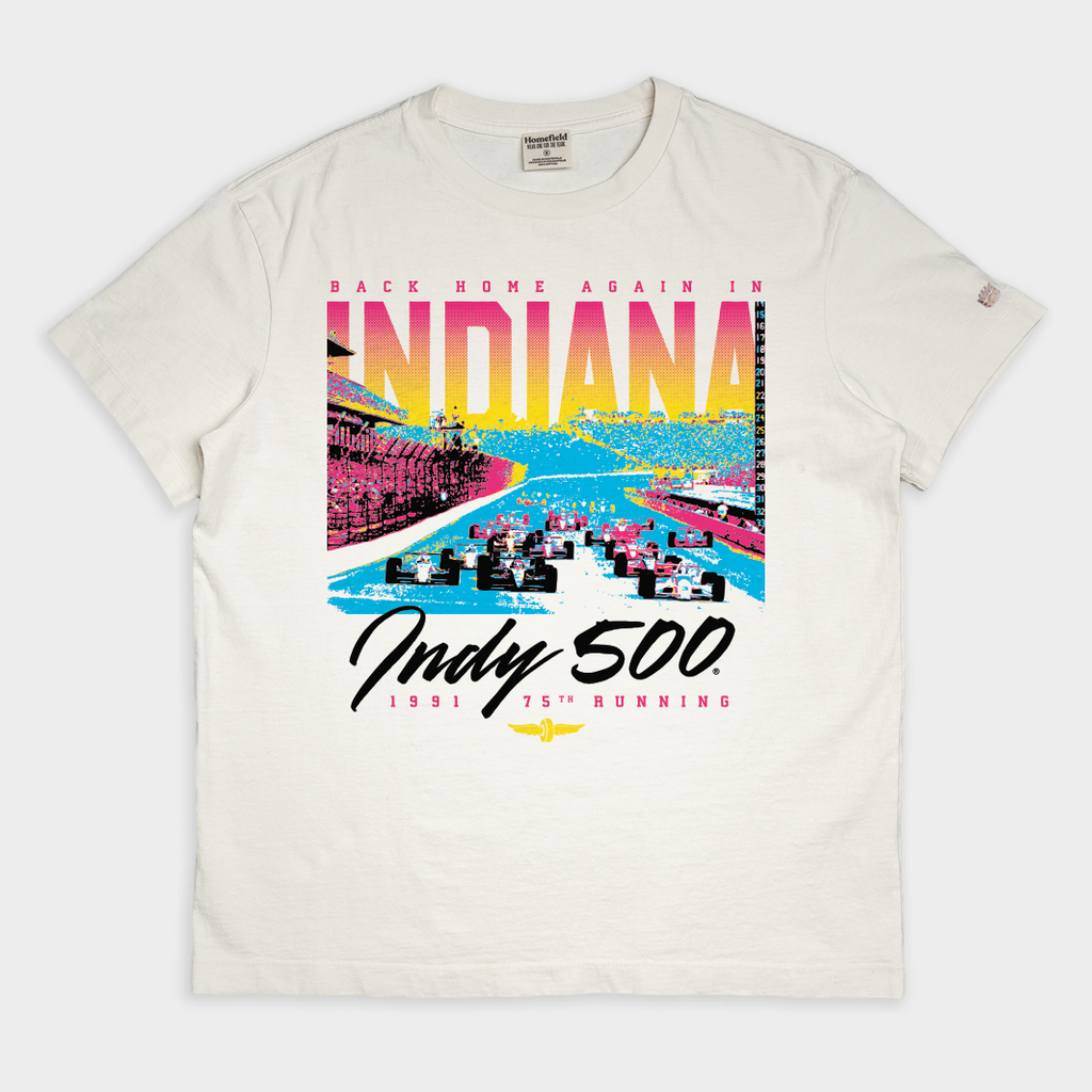 1991 Indy 500 "Back Home Again" Vintage Heavyweight Tee Style001 Hoodie, Sweatshirt | CoreVibeTees.com (Image 1)