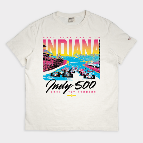 1991 Indy 500 "Back Home Again" Vintage Heavyweight Tee Style001 Hoodie, Sweatshirt | CoreVibeTees.com (Image 1)