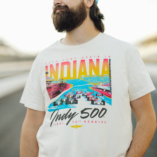 1991 Indy 500 "Back Home Again" Vintage Heavyweight Tee Hoodie, Sweatshirt | CoreVibeTees.com (Image 2)