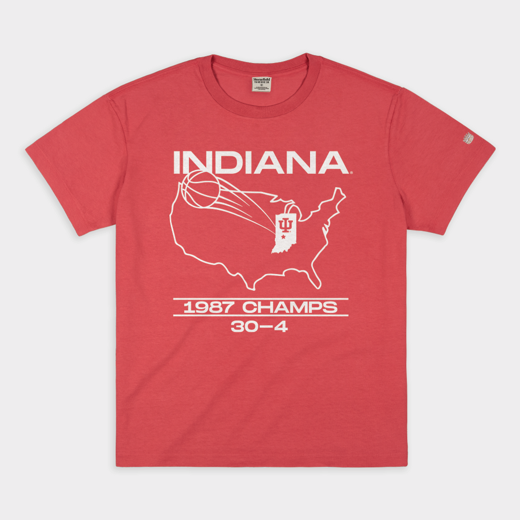 IU 1987 Basketball Champs Crimson Vintage Heavyweight Tee Style001 Hoodie, Sweatshirt | CoreVibeTees.com (Image 1)