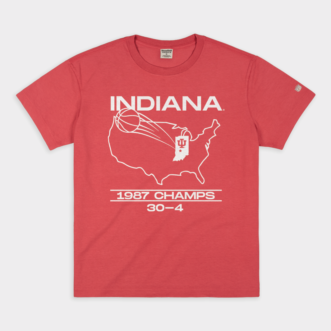 IU 1987 Basketball Champs Crimson Vintage Heavyweight Tee Style001 Hoodie, Sweatshirt | CoreVibeTees.com (Image 1)