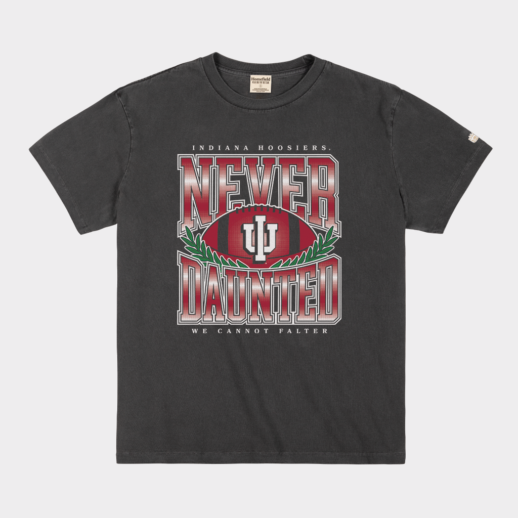 Indiana Football "Never Daunted" Vintage Heavyweight Tee Hoodie, Sweatshirt | CoreVibeTees.com (Image 1)