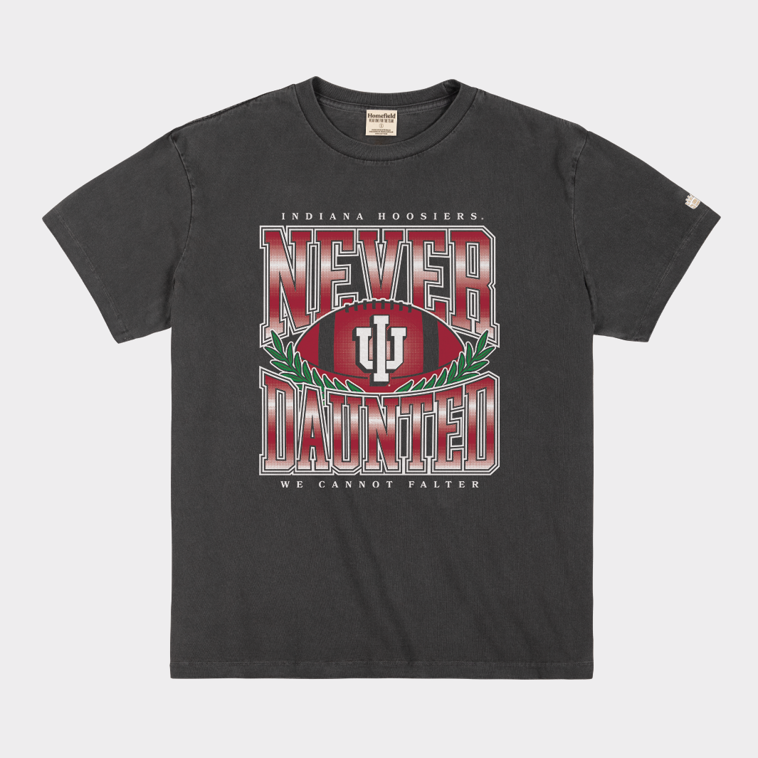 Indiana Football "Never Daunted" Vintage Heavyweight Tee Hoodie, Sweatshirt | CoreVibeTees.com (Image 1)