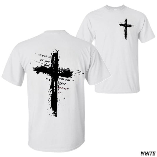 If God is on Our Side T-shirt - Inspirational Cross Design with Powerful Quote, Perfect for Christian Believers, Unisex Casual Tee Menswear Top