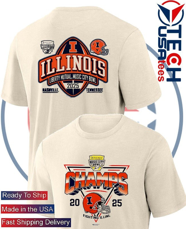 Illinois Fighting Illini 2025 Liberty Mutual Music City Bowl Champs helmet shirt