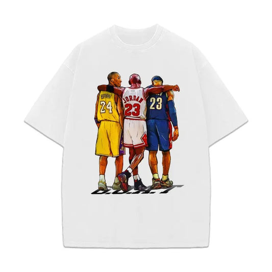 Illustrated Goats Three Basketball GOAT Tribute Graphic T-Shirt Crewneck Cotton