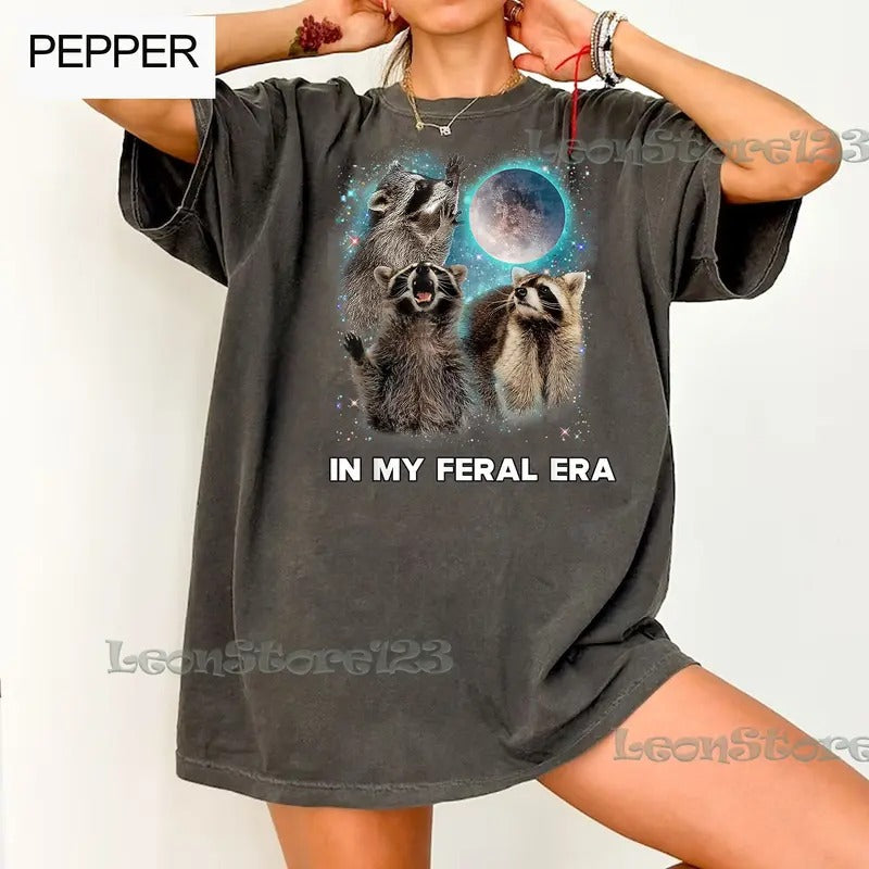 In My Feral Era Racoons howling at the Moon T-Shirt, Racoon meme T-Shirt, Racoon Moon howling T-Shirt Hoodie, Sweatshirt