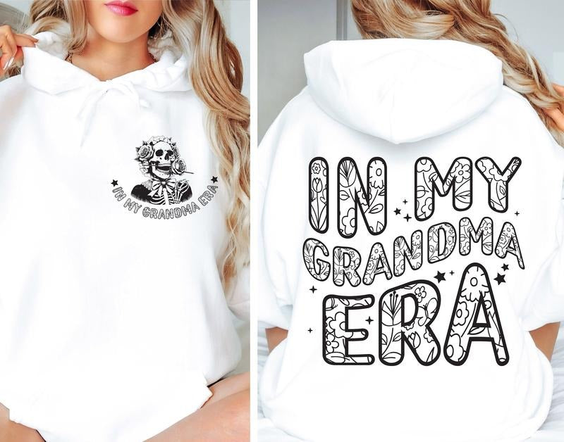 In My Grandma Era Hoodie Baby Announcement Shirt For Grandmother Skeleton Themed Sweatshirt Trendy Floral New Grandma Gift E7697 TK43GDstyle{n002}2