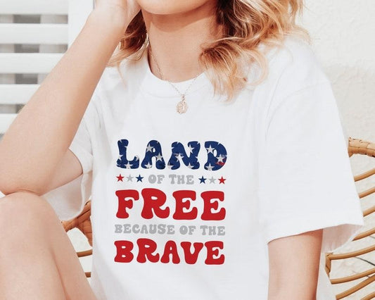 Independence Day Shirt, Brave Because of the Free Land Printed T-Shirt, 4th July USA Retro Crewneck Tee Tops, Memorial Day Shirts & Sweaters  T-shirt, sweater and Hoodie