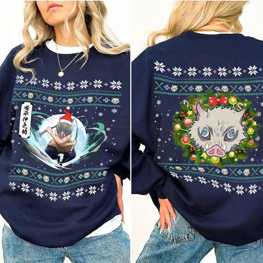 Inosuke Ugly sweater pattern style Sweatshirt, Inosuke Hashibira Monster Breathing Shirt Hoodie, Demon Slayer t-shirt, Kimetsu no Yaiba Shirt, Anime sweatshirt hoodie, Anime lover t-shirt Menswear