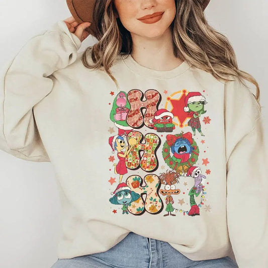 Inside Out 2 Characters Ho Ho Ho Christmas Matching Shirts, Anxiety Ennui Joy Fear Xmas Tee, Very Merry Christmas Gift, Xmas Matching Family Shirt, Christmas Lights Sweatshirt