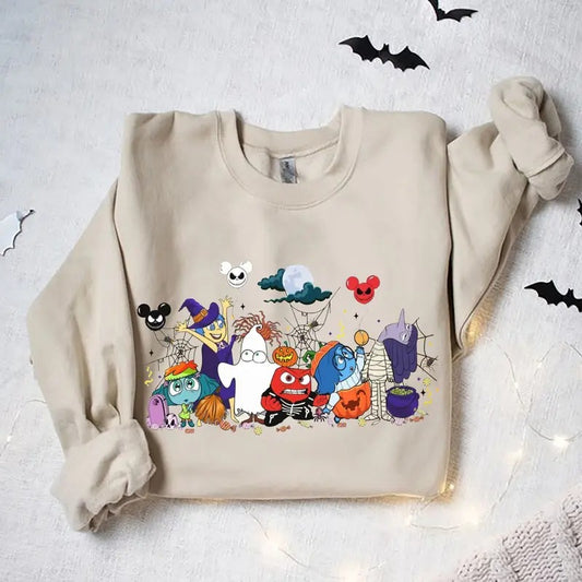 Inside Out Halloween Shirt, Characters Halloween , Inside Out 2 Movie Joy Disgust Anger Sadness Fear Anxiety Envy Ennui Embarrassment Pumpkin Ghost Family, It's Okay To Feel All The Feels Shirt,  halloween shirt, Inside Out 2shirt