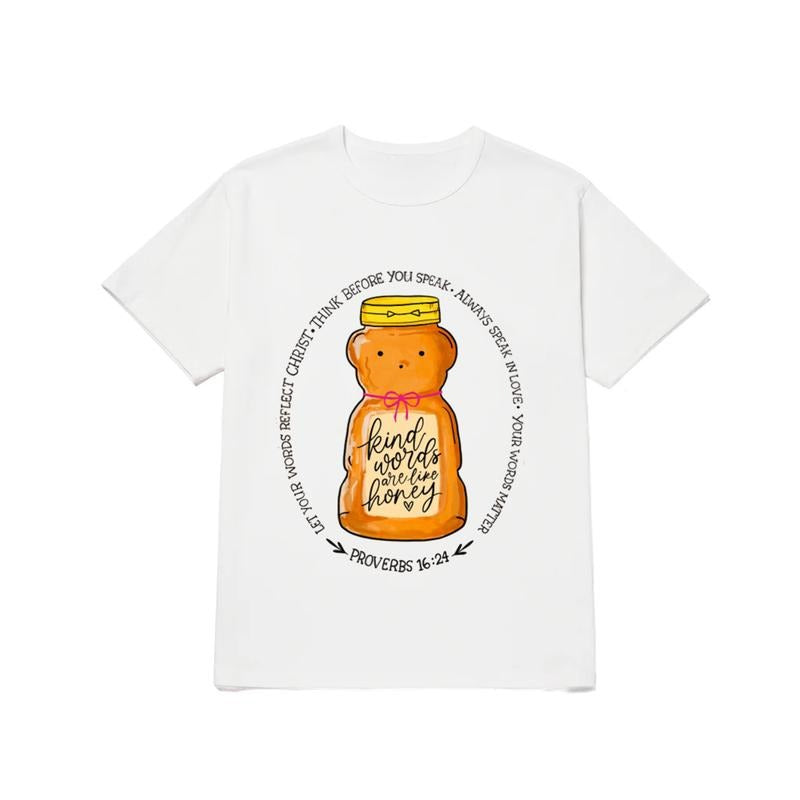 Inspirational Christian Bible Verse Print Tee Kind Words Are Like Honey Trendy Coquette Unisex Cotton T-Shirt