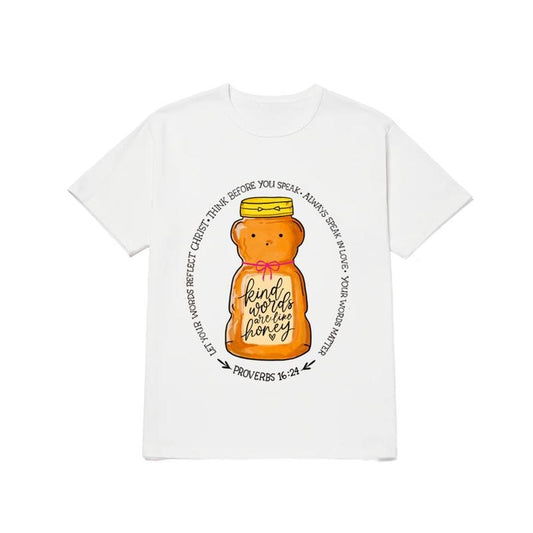 Inspirational Christian Bible Verse Print Tee Kind Words Are Like Honey Trendy Coquette Unisex Cotton T-Shirt