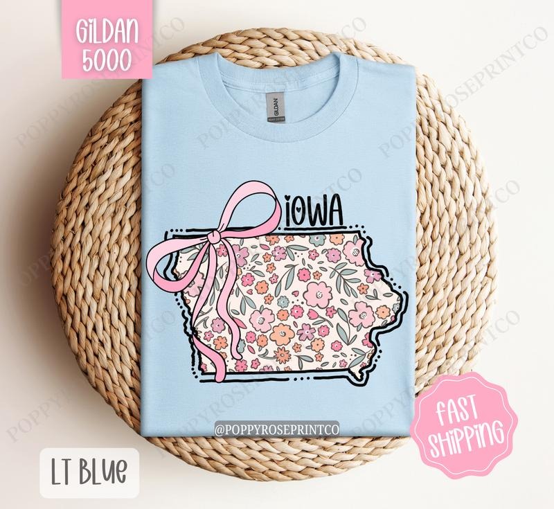 Iowa Gildan T-shirt, Cute Iowa State Shirt, Iowa Floral Bow Tee