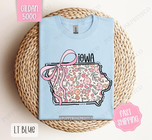 Iowa Gildan T-shirt, Cute Iowa State Shirt, Iowa Floral Bow Tee