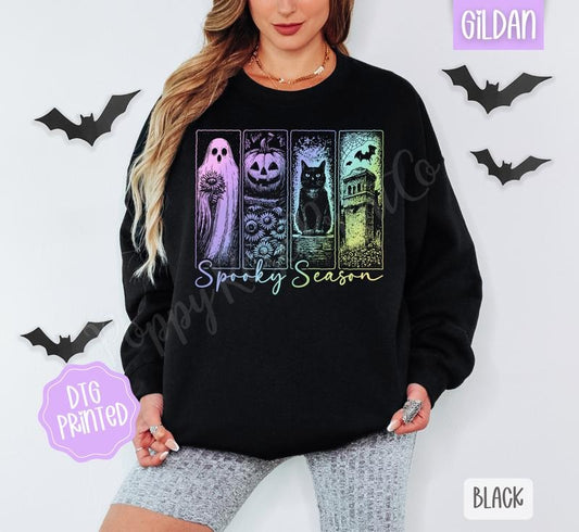 Iridescent Spooky Season Sweatshirt, Trendy Halloween Crewneck