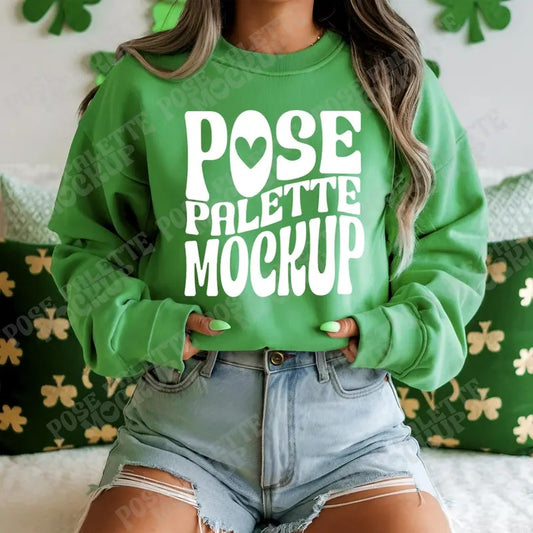 Irish Green Gildan 18000 Sweatshirt Mockup G18000 St Patricks Day Mock Up Trendy Model Mockup