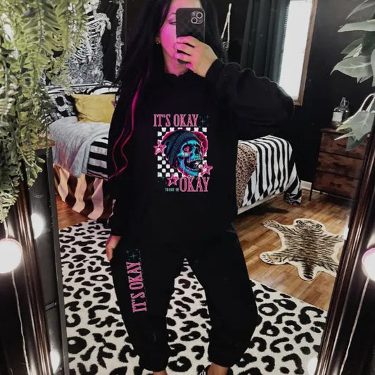 'It's Okay to Not Be Okay' & 'It's Okay' Mix & Match Sweatpants Set, Long Sleeve Crewneck, Hoodie, T Shirt, Goth Pullover, Loungewear Set