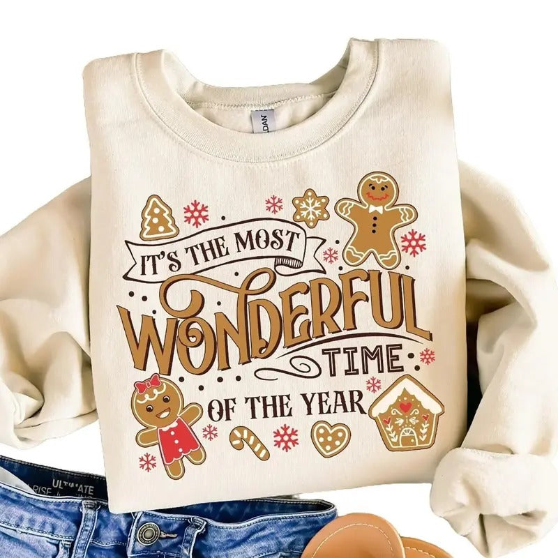 It's The Most Wonderful Time Of The Year Sweatshirt, Christmas Sweatshirt, Cute Gingerbread Sweater, Gift For Christmas, Xmas Gingerbread Tee