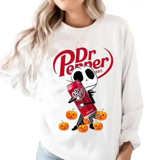 Jack Hug Dr Pepper Halloween Sweatshirt Retro Clothing Fitted