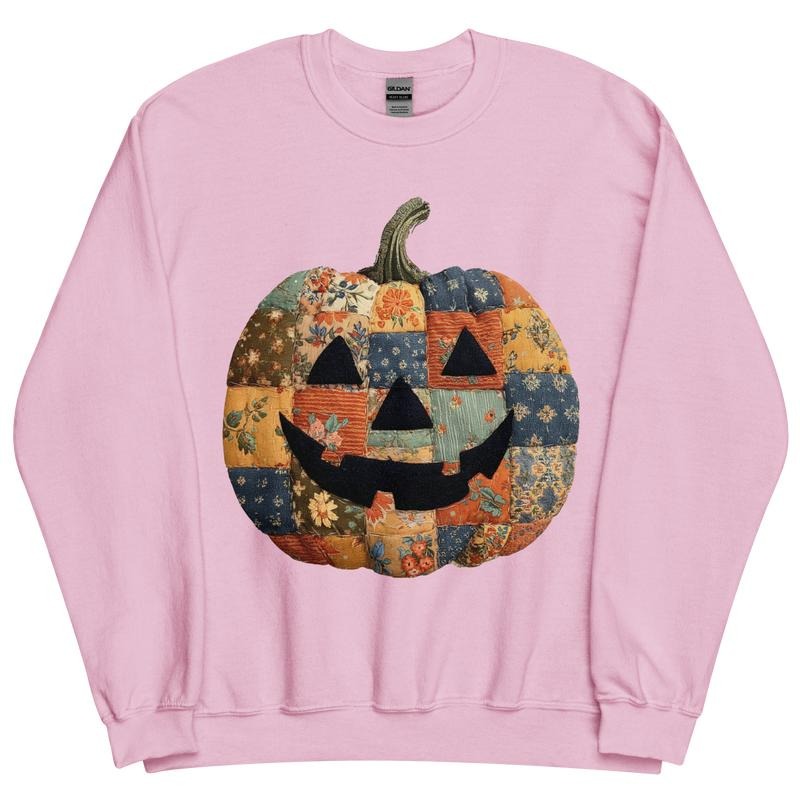 Jack O Lantern Patchwork Pumpkin Sweatshirt ~ Unisex Apparel Relaxed Fit Printed In The USA Clothing Womenswear Casual Top Athletic Boho ChicUnisex Crewneck