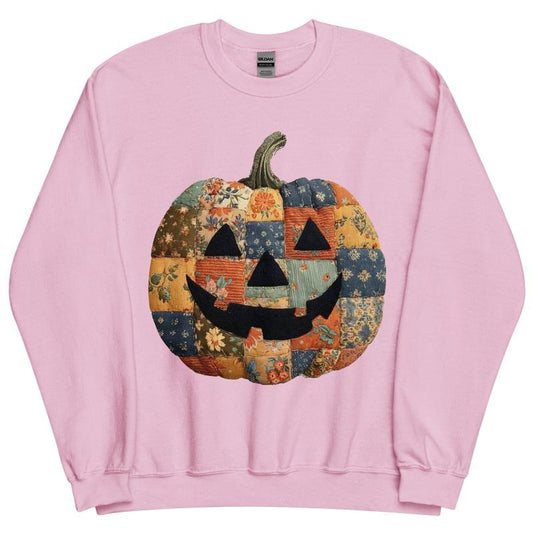Jack O Lantern Patchwork Pumpkin Sweatshirt ~ Unisex Apparel Relaxed Fit Printed In The USA Clothing Womenswear Casual Top Athletic Boho ChicUnisex Crewneck