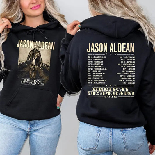 Jasonn Tour Aldeann 2024 2 Sides Hoodie, Country Music Shirt, Western Vibe, Unisex Sweater Pullover Tee