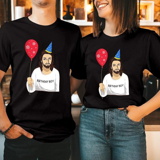 Jesus Birthday Boy Funny Christmas T-Shirt Festive Religious Holiday Jesus Christ's Birthday Hoodie and Sweater; T-shirt Cotton Menswear Polyester Tops
