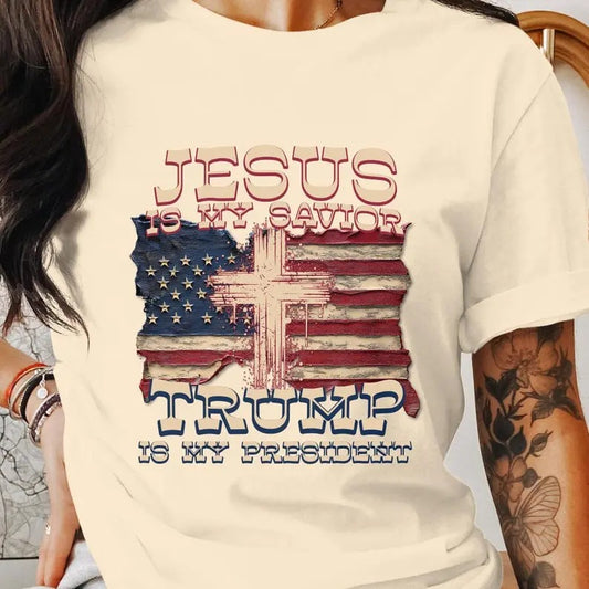 Jesus Is My Savior Trump Is My President T-shirt, American Flag T-shirt, President Trump T-shirt, Trump 2024, Trump T-Shirt, Trendy Trump,Womenswear And Menswear T-Shirt, Graphic Tee