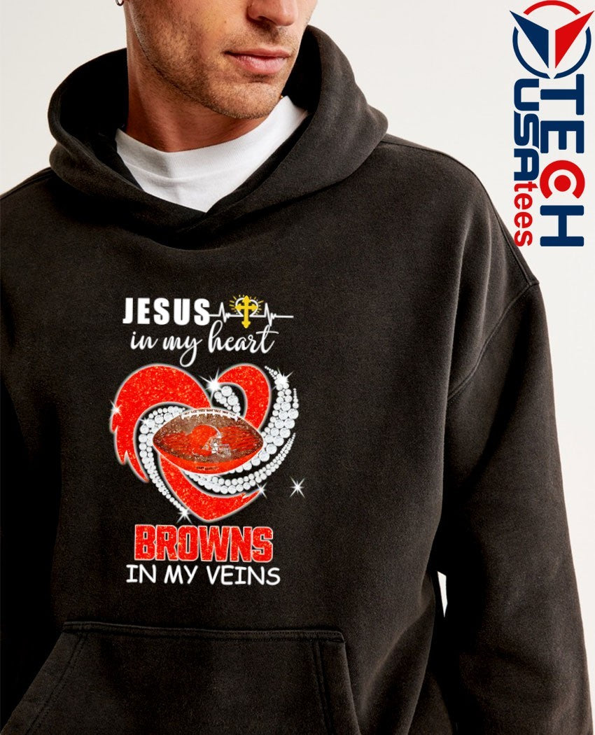 Jesus in my heart Cleveland Browns in my veins rhinestone shirt