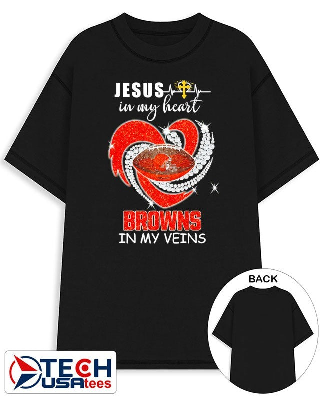 Jesus in my heart Cleveland Browns in my veins rhinestone shirt