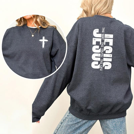 Jesus the Way the Truth the Life Sweatshirt, Bible Verse Long Sleeves Pullover, Retro Christian Gifts, Religious Clothing, Godly Sweater.