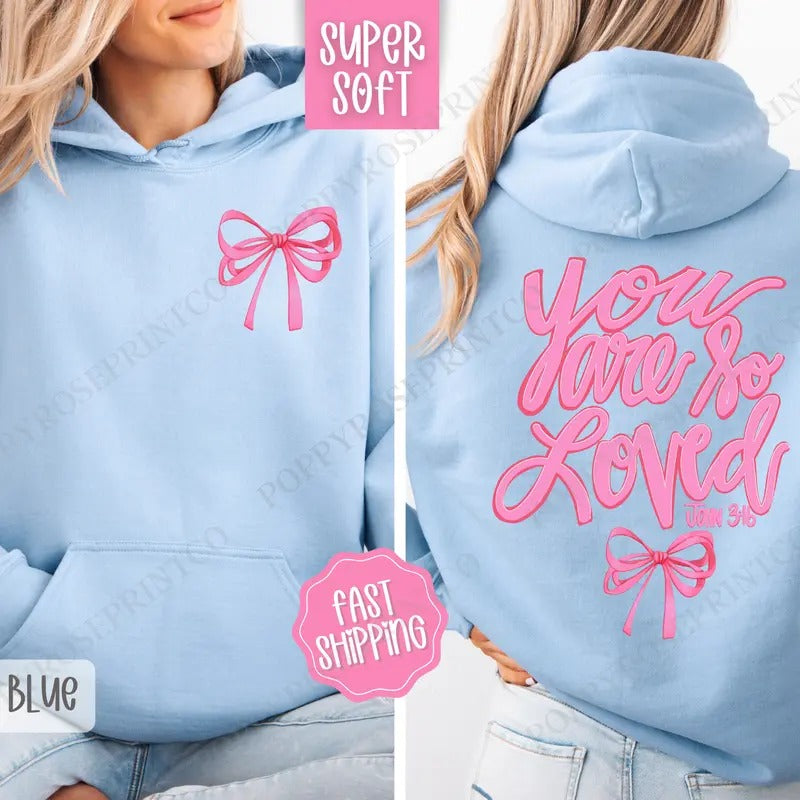 John 3:16 Hoodie, Religious Women's Hooded Sweatshirt, Trendy Coquette Bow Women's Hoodie