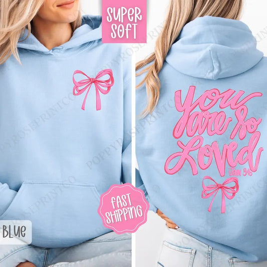 John 3:16 Hoodie, Religious Women's Hooded Sweatshirt, Trendy Coquette Bow Women's Hoodie