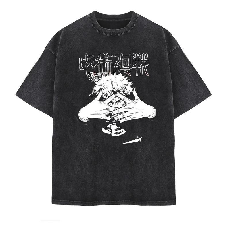 Jujutsu Vintage Washed Shirt, Megumi Gojo Anime Manga Unisex Shirts, Cool Japanese Anime Graphic Tees Gift Menswear Top Underwear Tshirt
