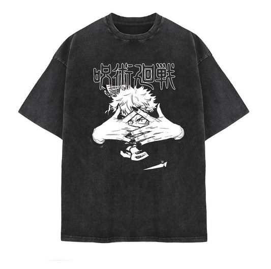 Jujutsu Vintage Washed Shirt, Megumi Gojo Anime Manga Unisex Shirts, Cool Japanese Anime Graphic Tees Gift Menswear Top Underwear Tshirt
