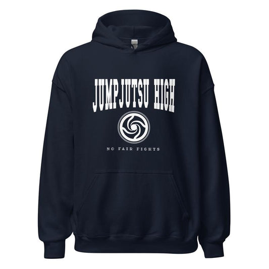 JumpJutsu High Varsity Hoodie "No Fair Fights" Ju Jutsu Kaisen Anime Mange Inspired Mens Womens Unisex Clothing JJK