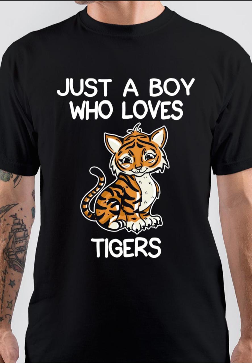 Just A Boy Who Loves Tiger Black T-Shirt Hoodie, Sweatshirt | CoreVibeTees.com