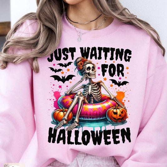 Just Waiting For Halloween Tshirt Sweatshirt,Funny Halloween Sweatshirt,Halloween Skull Sweatshirt,Halloween Summer Shirt,Halloween Skeleton