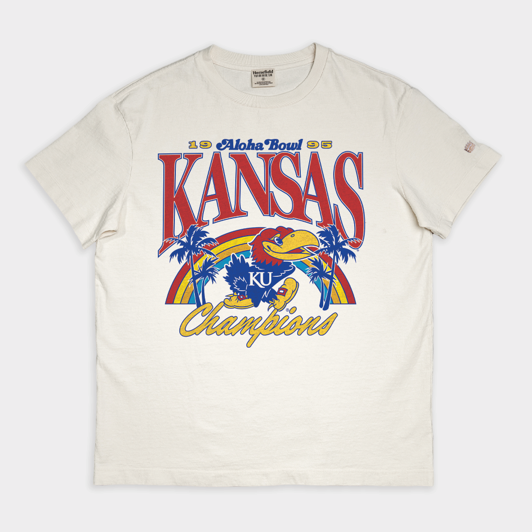 Kansas Football 1995 Aloha Bowl Vintage Heavyweight Tee Hoodie, Sweatshirt | CoreVibeTees.com (Image 1)