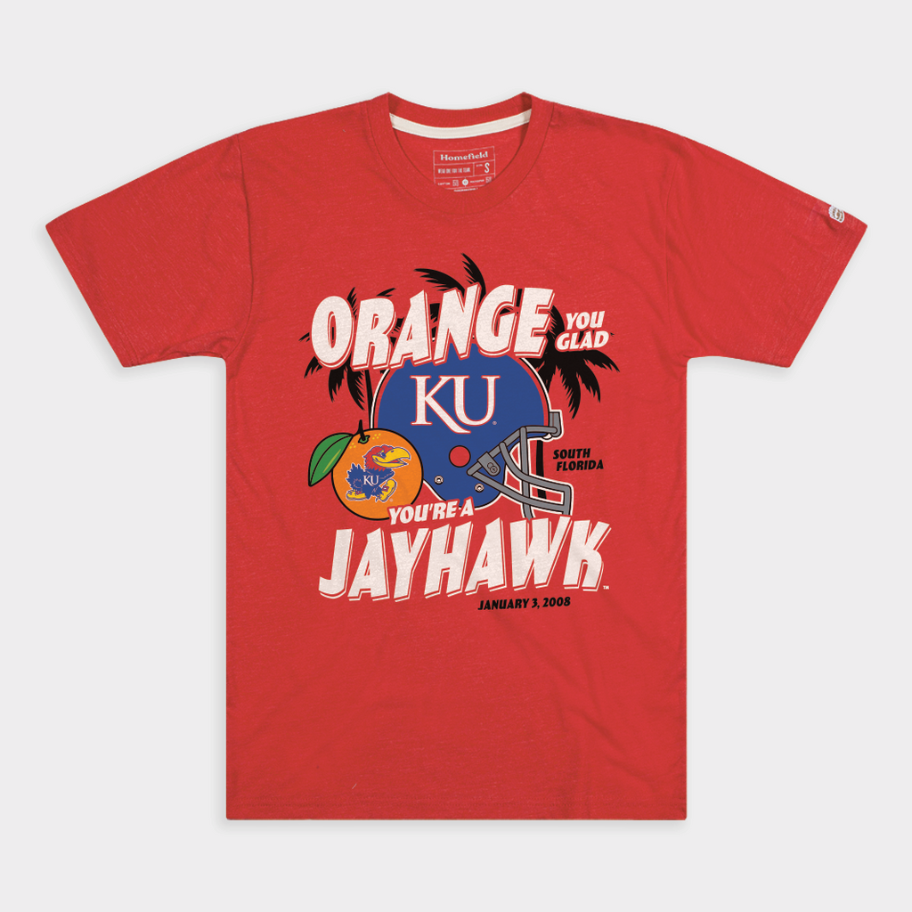 Kansas Jayhawks "Orange You Glad" Tee Hoodie, Sweatshirt | CoreVibeTees.com (Image 1)