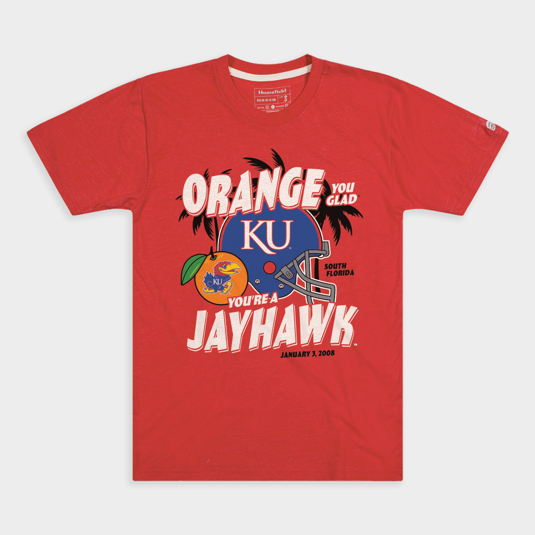 Kansas Jayhawks "Orange You Glad" Tee Hoodie, Sweatshirt | CoreVibeTees.com (Image 1)