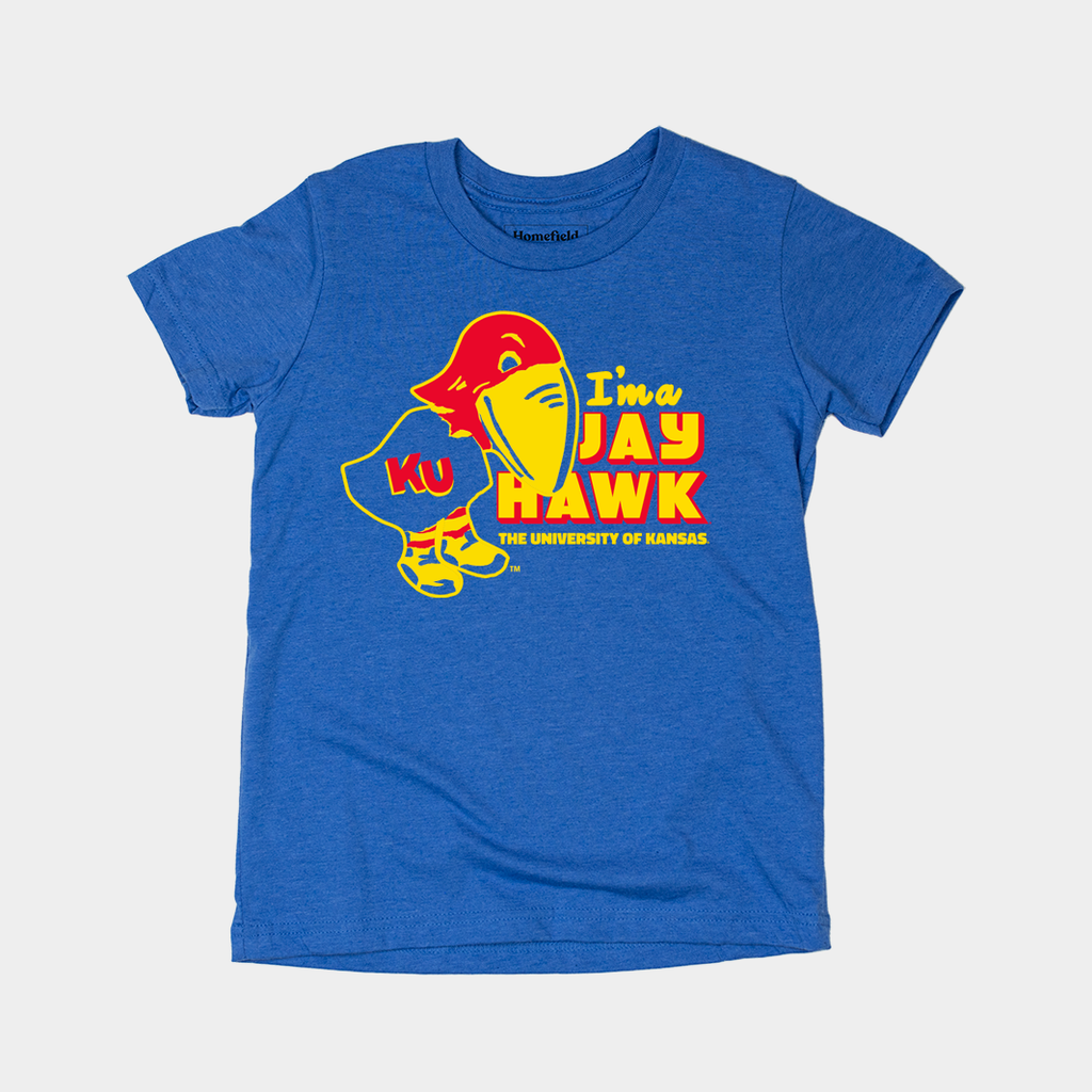 Kansas Retro "I'm a Jayhawk" Youth Tee Hoodie, Sweatshirt | CoreVibeTees.com (Image 1)