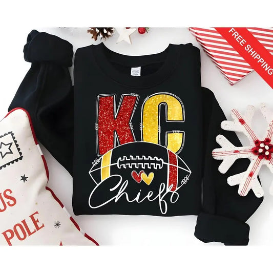 Kansas City Sparkle Sweatshirt, Chiefs Shirt, Kansas Football Shirt, Gift for Kansas Football Fan, Chiefs Gifts for Her, Kansas City Tee