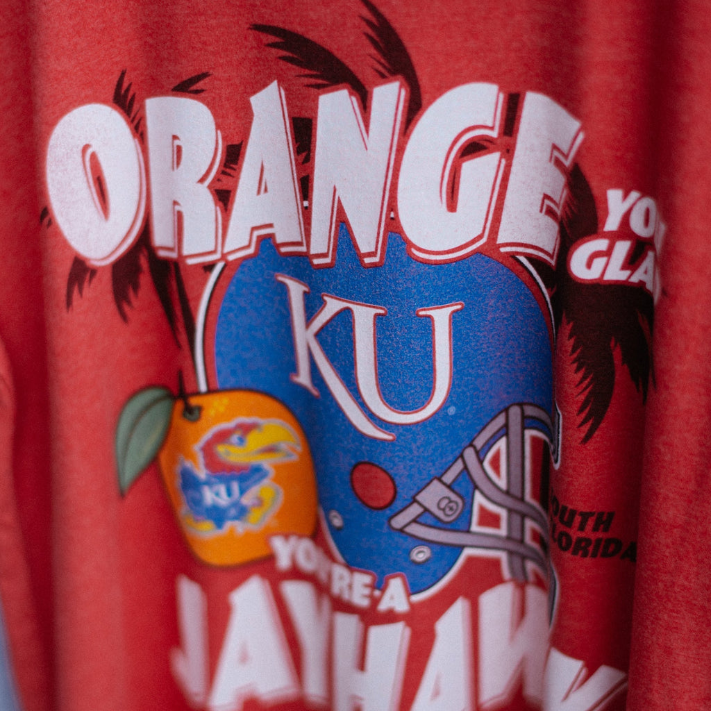 Kansas Jayhawks "Orange You Glad" Tee Hoodie, Sweatshirt | CoreVibeTees.com (Image 2)