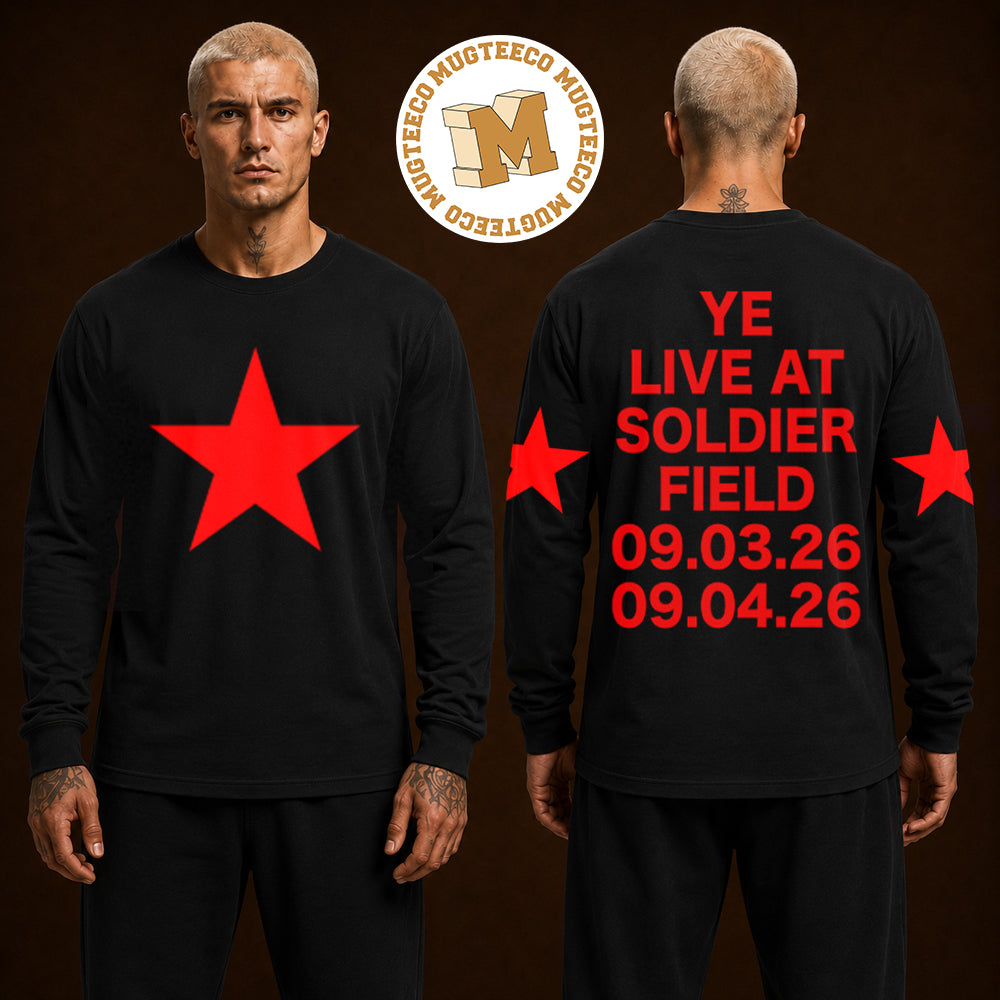 Kanye West Ye Live Bully 2026 Merch Image Of Star On The Sleeve Two Sided Unisex Long Sleeve Black Shirt