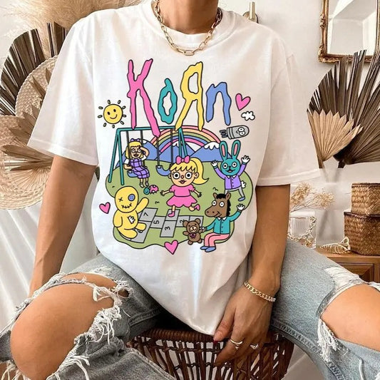 Korn Rainbow T-Shirt - Metal Music Shirt - Freak On a Leash Casual Cotton